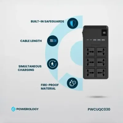 چندراهی برق 2500 وات به همراه کابل جمع شونده پاورولوژی Powerology 6AC Power Strip PWCUQC030 3