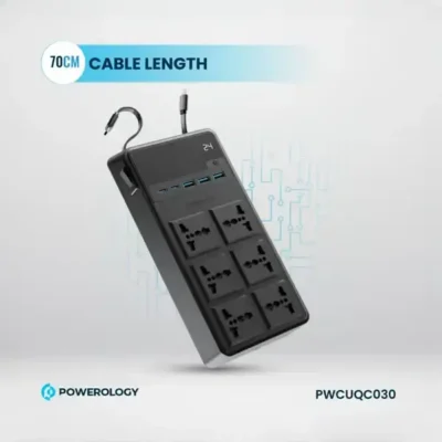 چندراهی برق 2500 وات به همراه کابل جمع شونده پاورولوژی Powerology 6AC Power Strip PWCUQC030 4