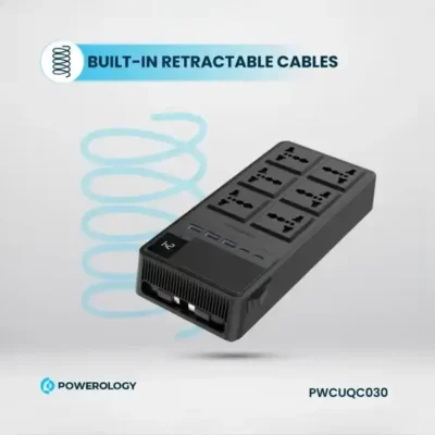 چندراهی برق 2500 وات به همراه کابل جمع شونده پاورولوژی Powerology 6AC Power Strip PWCUQC030 5