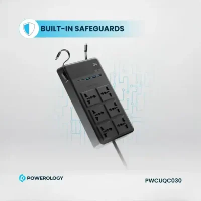 چندراهی برق 2500 وات به همراه کابل جمع شونده پاورولوژی Powerology 6AC Power Strip PWCUQC030 6