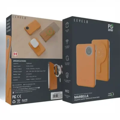 پاوربانک وایرلس 10000 لولو Levelo Marbella MagSafe Leather Power Bank LVLMRBL10KORG 14