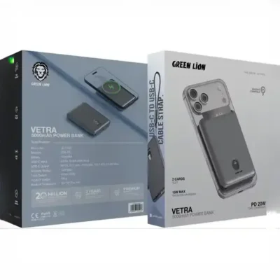 پاوربانک وایرلس 5000 و جا کارتی گرین لاین Green Lion Vetra Power Bank GNVET5PGY 9