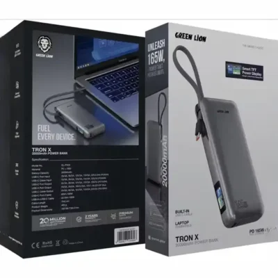 پاروبانک 165 وات 20000 با کابل تایپ سی گرین لاین Green Lion Tron X Power Bank GNTRX20P165GY 3