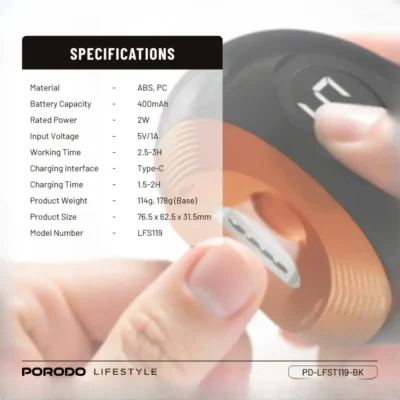 ست کامل ناخن گیر شارژی پرودو Porodo All-In-One Nail Trimmer Set PDLFST119BK 6
