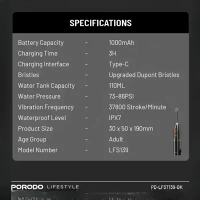 مسواک برقی و دهان شویی پرودو Porodo Water Floss & Sonic Electric Toothbrush PD-LFST139 4