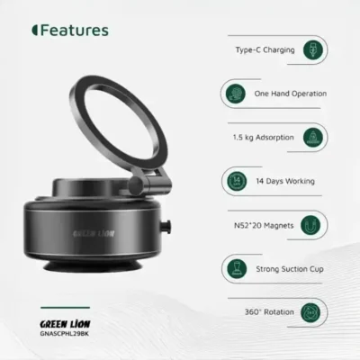 هولدر وکیومی برقی گرین لاین Green Lion GX-29 Auto Suction Phone Holder GNASCPHL29BK 3