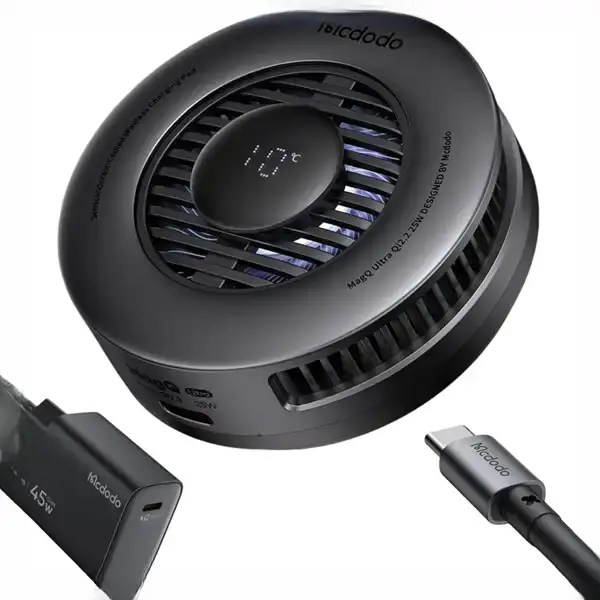 فن خنک کننده و شارژر وایرلس 25 واتی مکدودو MCDODO Wireless Charger Fast Charging Qi2 CH-8410