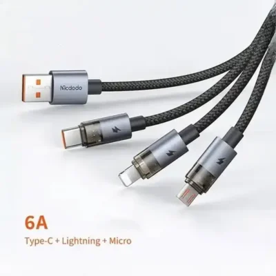 کابل شارژ سه سر 6 آمپر مک دودو Mcdodo Transparent Cable CA-7150 2
