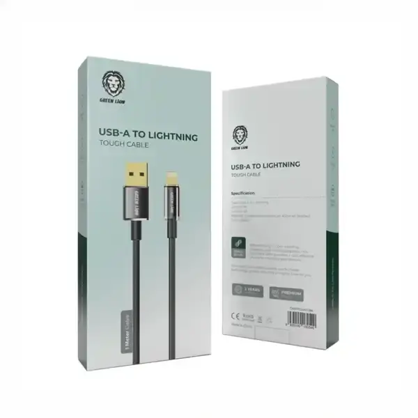 کابل شارژ لایتنینگ 1 متر گرین لاین Green Lion USB-A to Lightning Tough Cable GNTPTGHATLBK