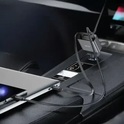 شارژر فندکی 75 وات با کابل جمع شونده گرین لاین Green Lion Retractable Car Charger GNRT75WCCGY 2