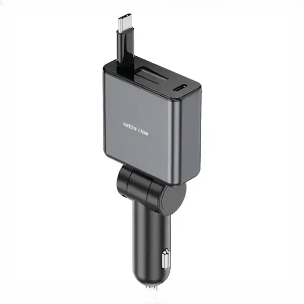 شارژر فندکی 75 وات با کابل جمع شونده گرین لاین Green Lion Retractable Car Charger GNRT75WCCGY