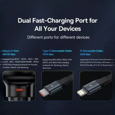 شارژ فندکی 60 وات با کابل جمع شونده بیسوس Baseus Enjoyment Pro Car Charger C0203100 3