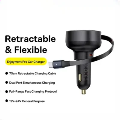 شارژ فندکی 60 وات با کابل جمع شونده بیسوس Baseus Enjoyment Pro Car Charger C0203100 5