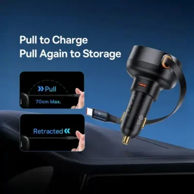 شارژ فندکی 60 وات با کابل جمع شونده بیسوس Baseus Enjoyment Pro Car Charger C0203100 8