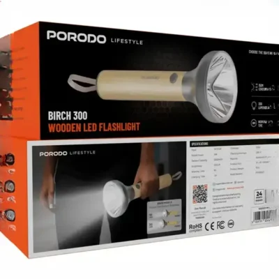 چراغ قوه شارژی چوبی پرودو Porodo Birch 300 Wooden LED Flashlight PDA90502WD 3