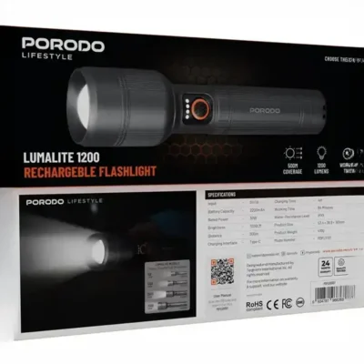 چراغ قوه 2600 لومن شارژی پرودو Porodo Lumalite Flashlight PDFL9972GY 4