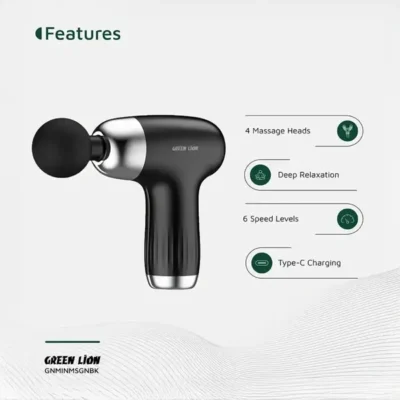 ماساژور تفنگی 6 سرعته گرین لاین Green Lion Mini Massage Gun 6 Speed Levels GNMINMSGNBK 6