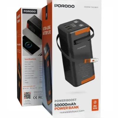 پاوربانک 50000 پرودو با کابل جمع شونده Porodo Power Boost PDPBFCH093BK 2