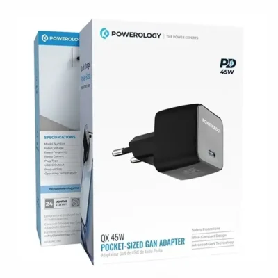 آداپتور شارژ 45W پاورولوژی با کابل تایپ سی Powerology QX 45W GaN Adapter PWCUQC056 2
