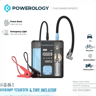 جامپ استارت و پمپ باد پاورولوژی Powerology 3-In-1 Jump Starter & Tire Inflator PPBCHA96BKBU 6