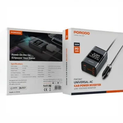 اینورتر برق خودرو پرودو Porodo 200W Car Inverter Universal Plug PDFWCH067GY 2