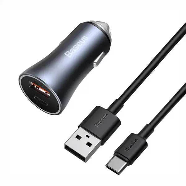 شارژر فندکی فست شارژ با کابل تایپ سی بیسوس Baseus Golden Contactor Pro Dual USB A QC TZCCJD-0G