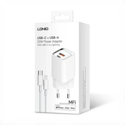 شارژر مسافرتی الدینیو 20 وات به همراه کابل LDNIO POWER ADAPTER 20W A2318M 4