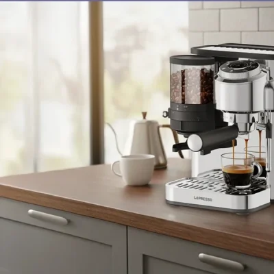 دستگاه قهوه ساز با آسیاب قهوه لپرسو LEPRESSO Ilburrone 20 BAR COFFEE MACHIN ELPCFFBP0042SL 2