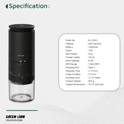 آسیاب قهوه شارژی گرین لاین GNGRND45BK 2