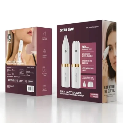 ماشین اصلاح دوکاره شارژی بانوان گرین لاین Green Lion 2 in 1 Lady Shaver GNTM60LDYSHWH 2