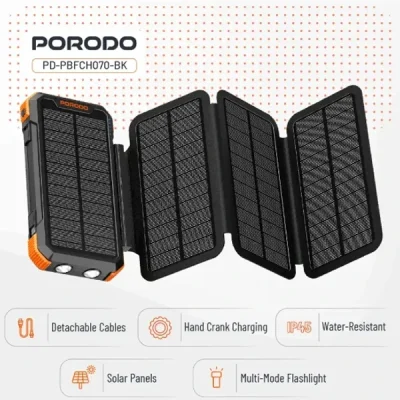پاوربانک خورشیدی 20 وات 20000 پرودو Porodo Power Bank 4-Panel Solar PDPBFCH070BK 2