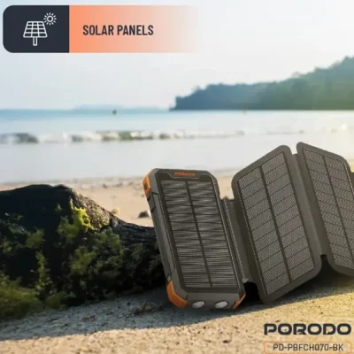 پاوربانک خورشیدی 20 وات 20000 پرودو Porodo Power Bank 4-Panel Solar PDPBFCH070BK 5