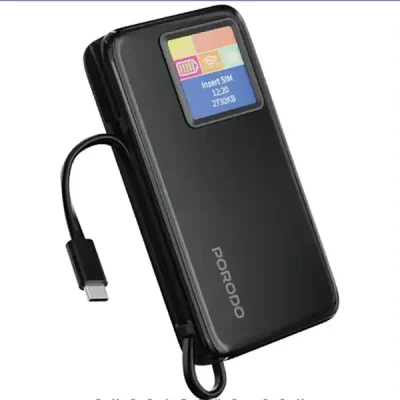 مودم جیبی و پاوربانک 10000 پرودو Porodo 4G LTE|WiFi 6 Pocket Router with Power Bank PDPBFCH087BK 4