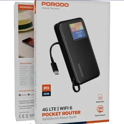 مودم جیبی و پاوربانک 10000 پرودو Porodo 4G LTE|WiFi 6 Pocket Router with Power Bank PDPBFCH087BK 2