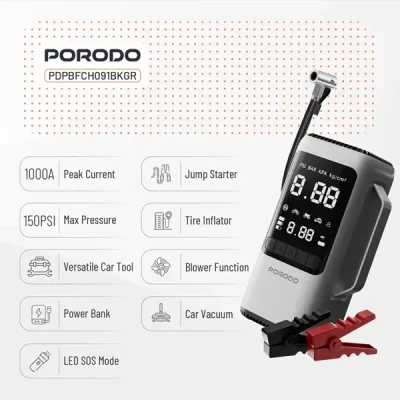 جامپ استارتر و پمپ باد 6 کاره پرودو  Porodo 6-in-1 Multi Function Power Tool PDPBFCH091BKGR 7