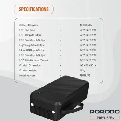 پاوربانک 10000 پیانو پرودو Porodo Piano Power Bank PDPBJ33BK 2