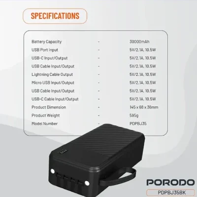 پاوربانک 30000 پیانو پرودو Porodo Piano Power Bank PDPBJ35BK 2