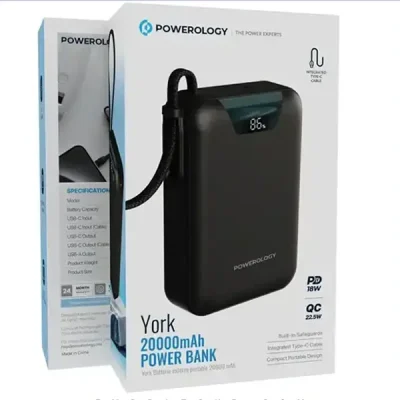 پاوربانک 20000 با کابل تایپ سی پاورولوژی Powerology York Power Bank PPBM102BK 2