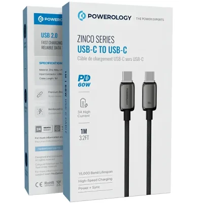 کابل شارژ 60W دوسر تایپ سی پاورولوژی Powerology USB-C To USB-C Charging Cable PWDC60D 2
