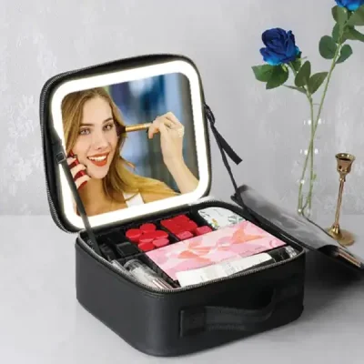 کیف لوازم آرایش با آینه چراغ دار گرین لاین GNMAKEORGBK 3
